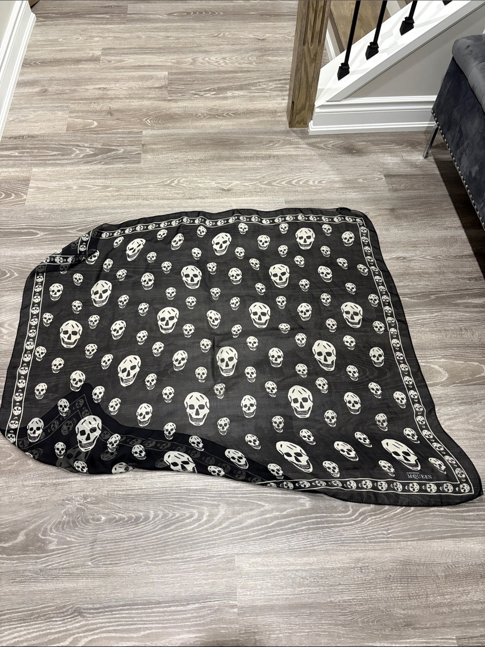 Alexander McQueen Black Skull-Print Scarf